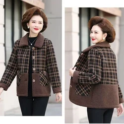 Women Clothes Fleece Woolen Coat Autumn Winter Short Splicing Lamb Velvet Jacket Middle-aged Mother Cotton-Padded Women Outwear