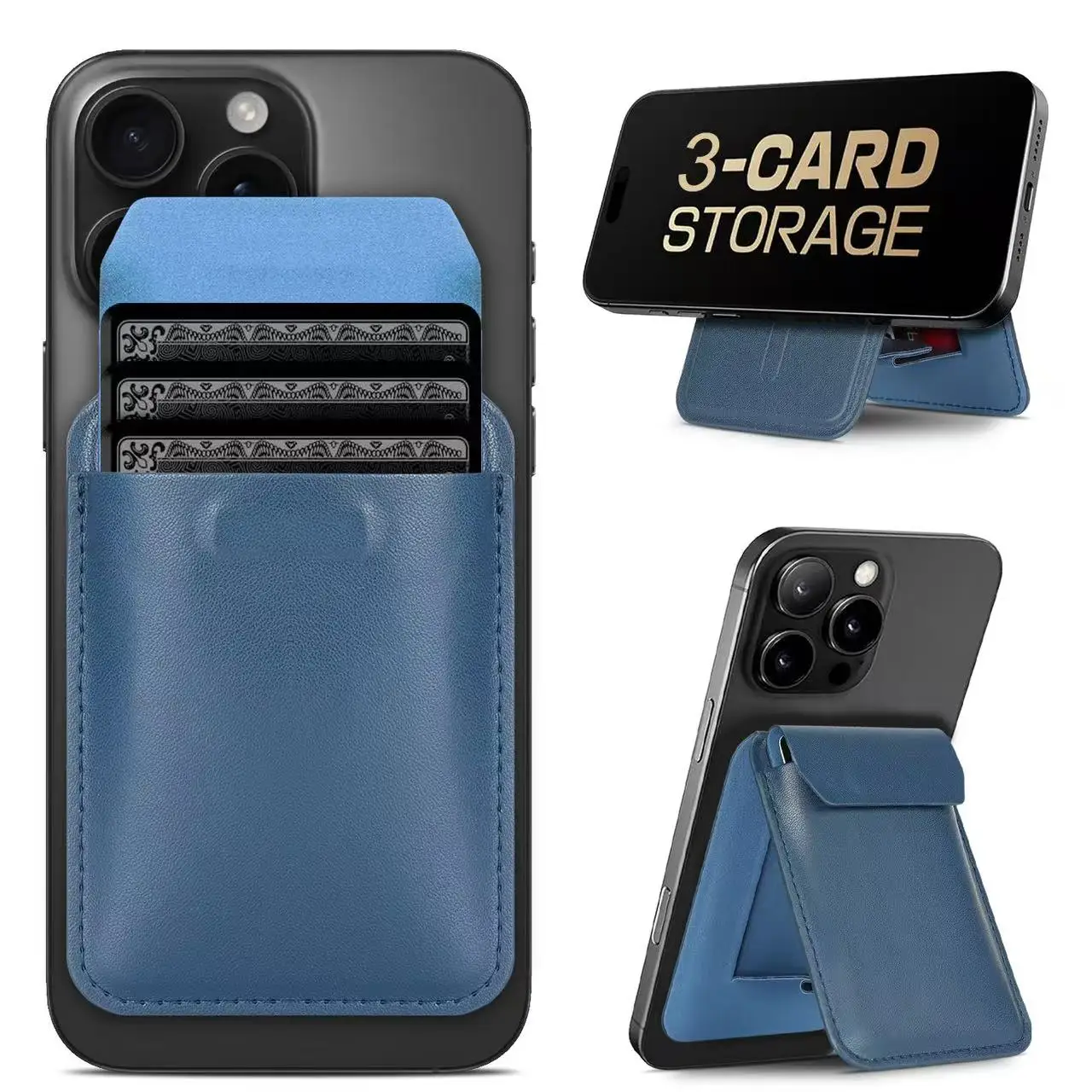 

Magnetic Cards Pocket Holder for iPhone 17 16 15 14 Pro Max Plus Air Leather ID Bag Magnet Mag-safe Phone Stand Portable Pouch