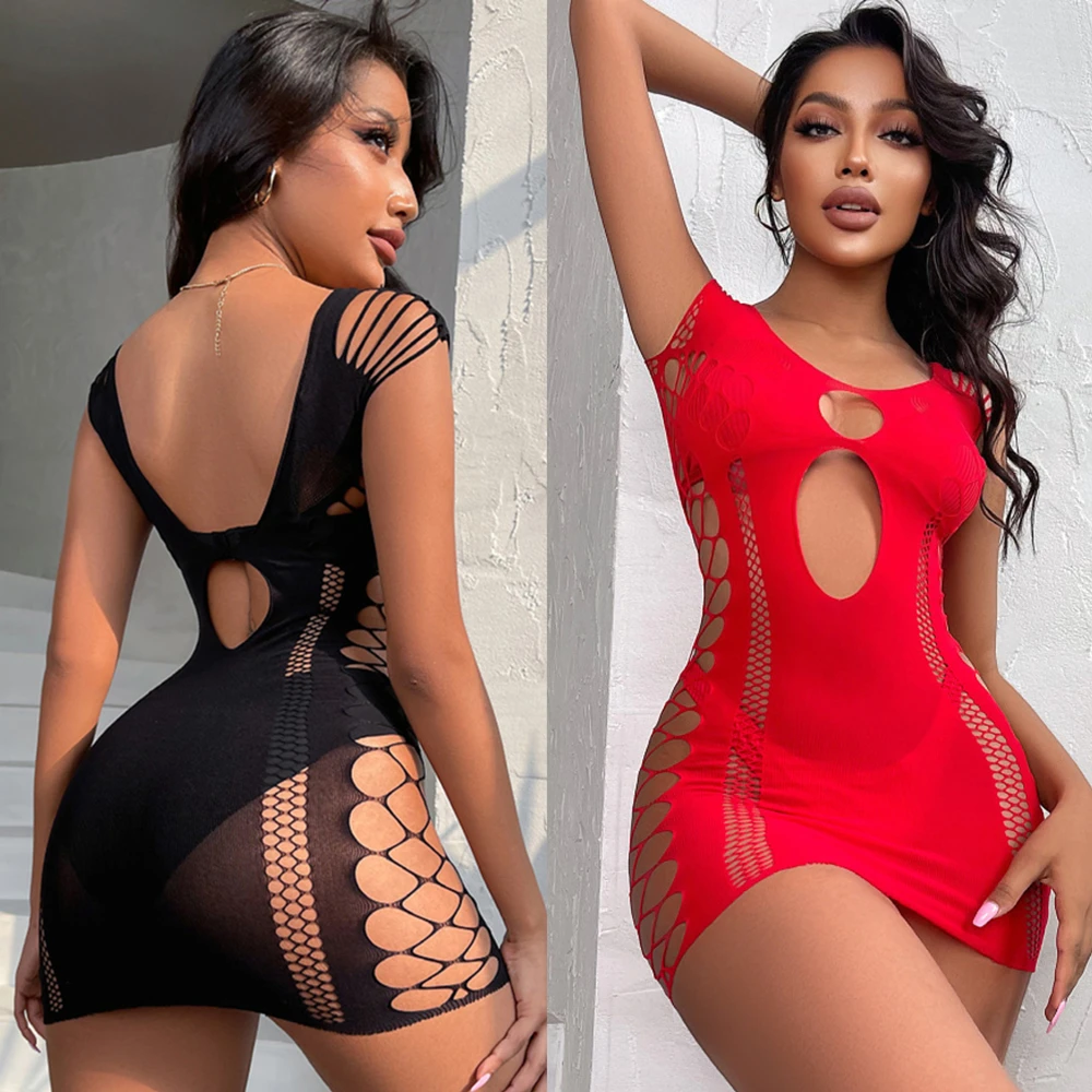 

Sexy Girl Party Night Club Wear Fishnet Short Net Skirt Female Erotic Mesh Perspective Temptation Mini Bodycon Dress Nightwear