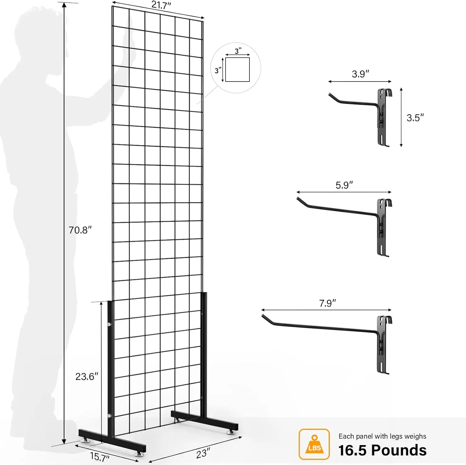 Tour de panneau de grille métallique 6 'x 2', avec socle en T, affichage mural T1 avec 4 ", 6" et 8 ", panneau mural 2D x