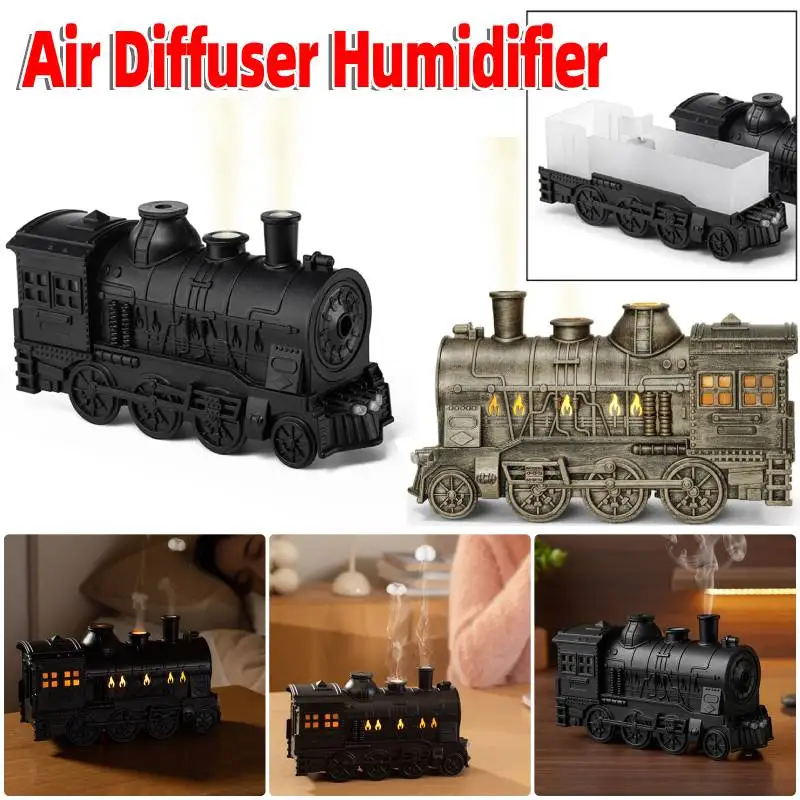 

300ML Vintage Steam Train Essential Oil Diffuser 2Color LED Light Cool Mist Humidifier Home Aroma Diffuser for Relaxation Decor