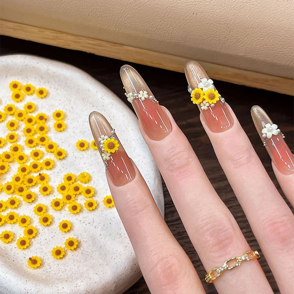 50pcs 3D Resin Daisy Flower Na - đánh giá và giá Nail Art Yellow