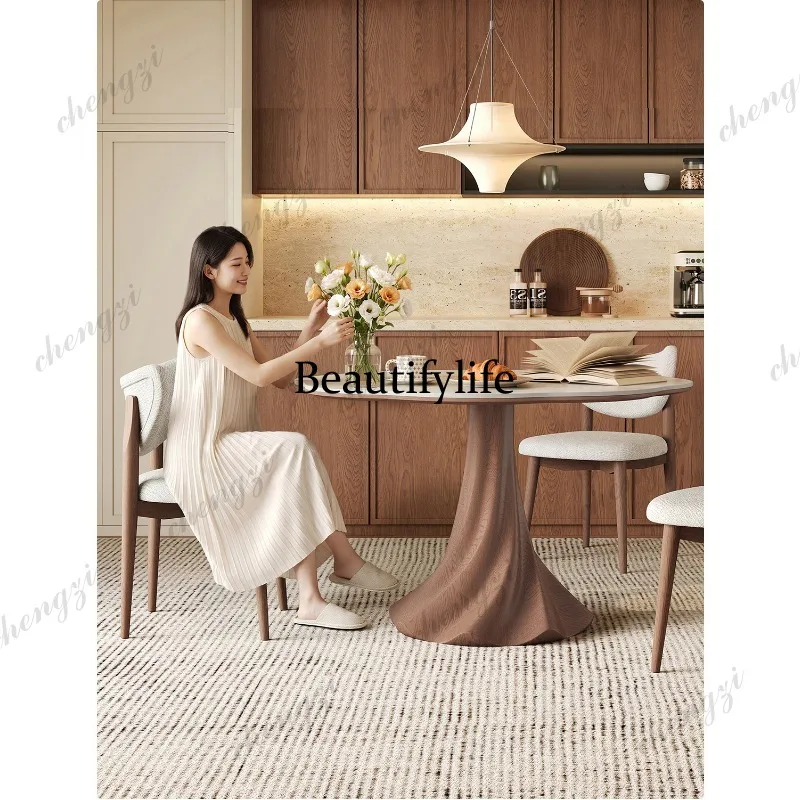 Slate dining table Household small apartment Italian round dining table Middle antique round table
