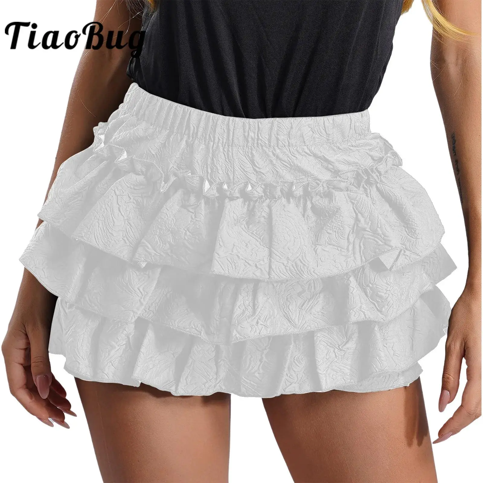 Womens Teen Girls Ruffled Miniskirt Culottes Petticoats Elastic Waist Tiered Skirt with Safety Shorts Pumpkin Underskirt