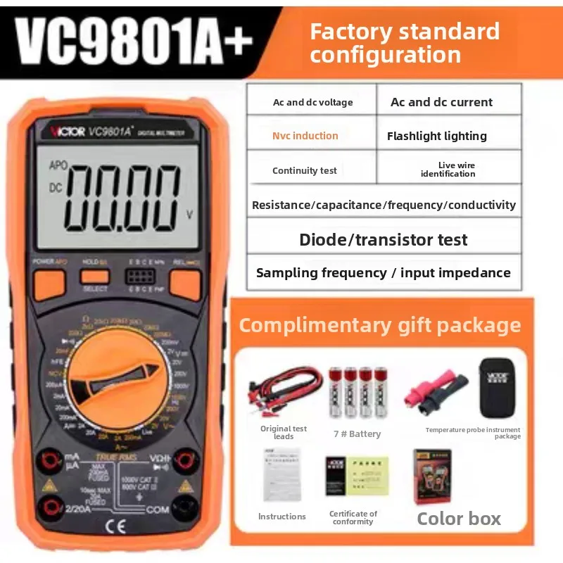 

Цифровой мультиметр VC9801, высокая точность, защита от ожогов, многофункциональный измеритель емкости, частоты, температура, индуктивность