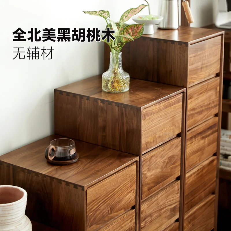Walnut solid wood bedside table household living room storage combination cabinet