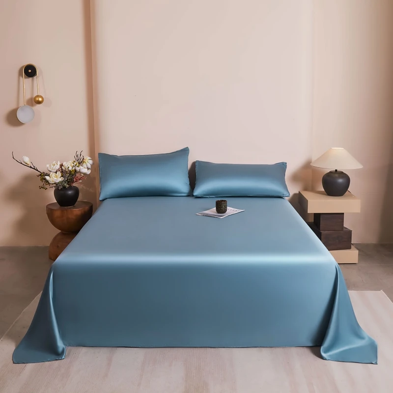 1pc Solid Simple Flat Sheet Silky Lyocell Bed Top Sheet King Size Summer Cool Feeling Bedspread Double Home Sheet 274*259*1pc
