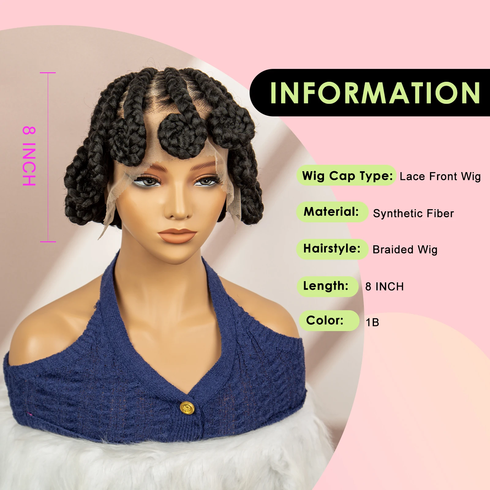 Natural Color Bantu Synthetic Braided Wigs Cornrow Braided Wigs Full Lace Braids Wigs for African Women Heat Resistant