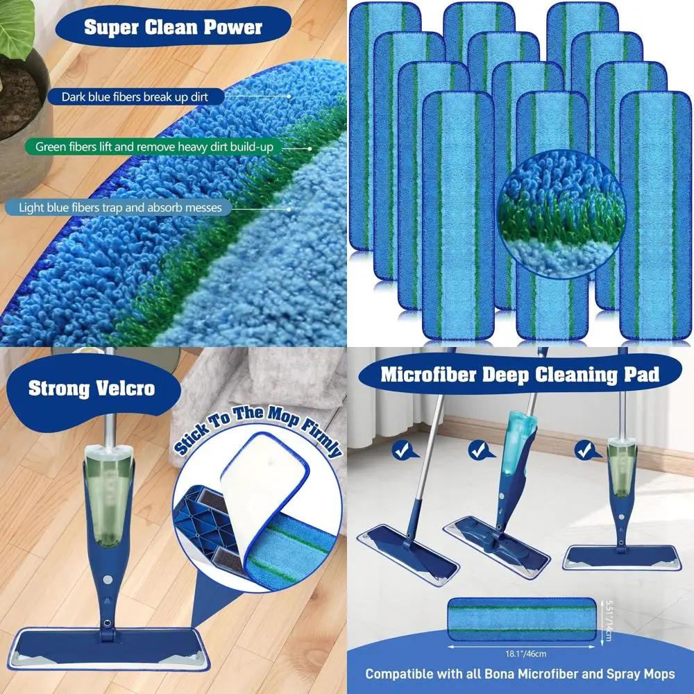 

18-Inch Premium Microfiber Replacement Pads for Bona Mops - Deep Clean Hardwood & Multi-Surface Floors