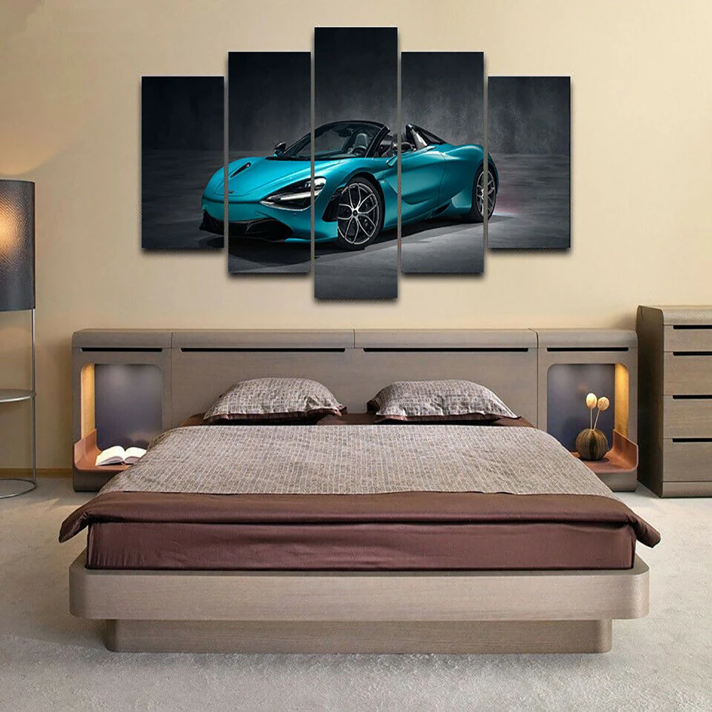 

5 Panels Canvas Wall Arts Poster Painting 720S Blue Super Car Wallpaper Living Room Modern Home Decor Bedroom Picture Print