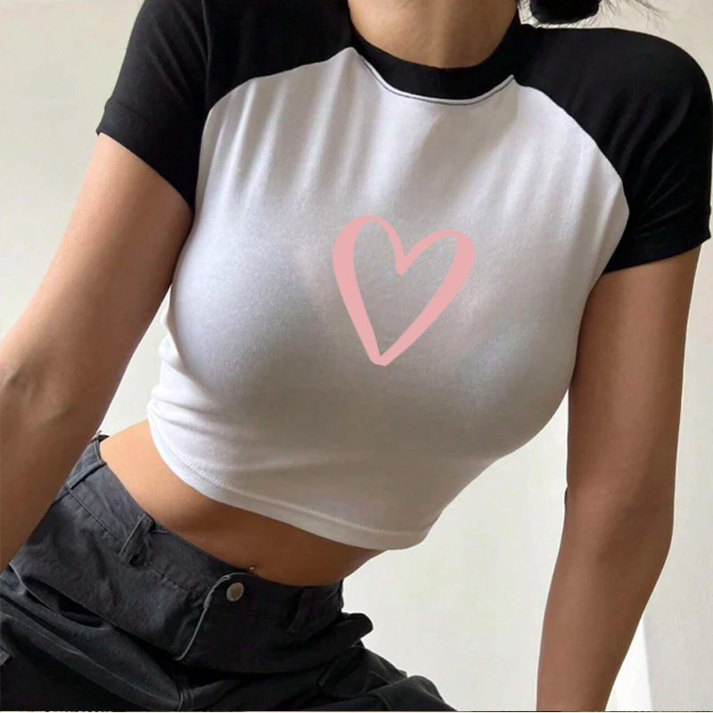 Heart Fashion Hot Girls Y2k 2000s Women Heart Hot Girl Aesthetic Summer Streetwear Kpop Graphic Fairy Grunge Baby T-Shirt Sexy