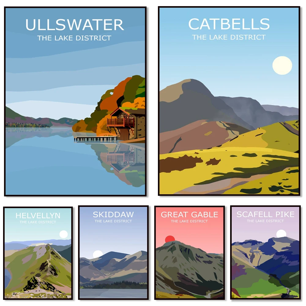 Windermere, Scarfield Pike, Carter Bells, Helvelin, Great Gables, Ullswater, Ski Scenic Hike, Lake District Art Posters