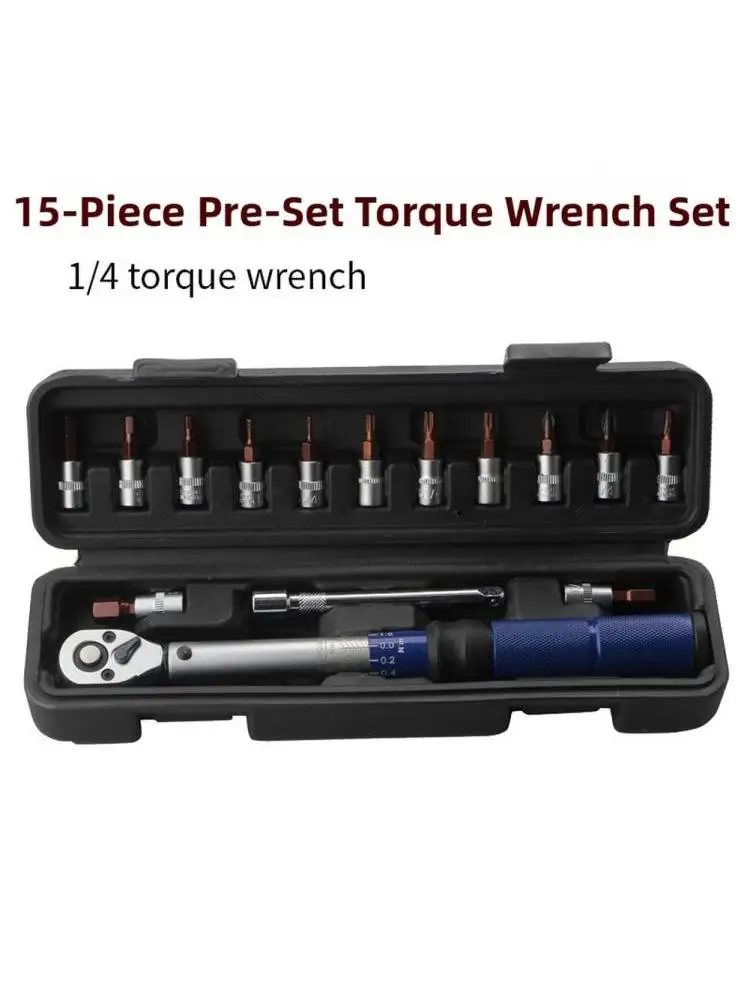 AliExpress NONE Professional 1/4” Drive Torque Wrench 15pcs Set 2-24N.m High-Strength Chrome Vanadium Steel -Bicycle Repair Socket Kit