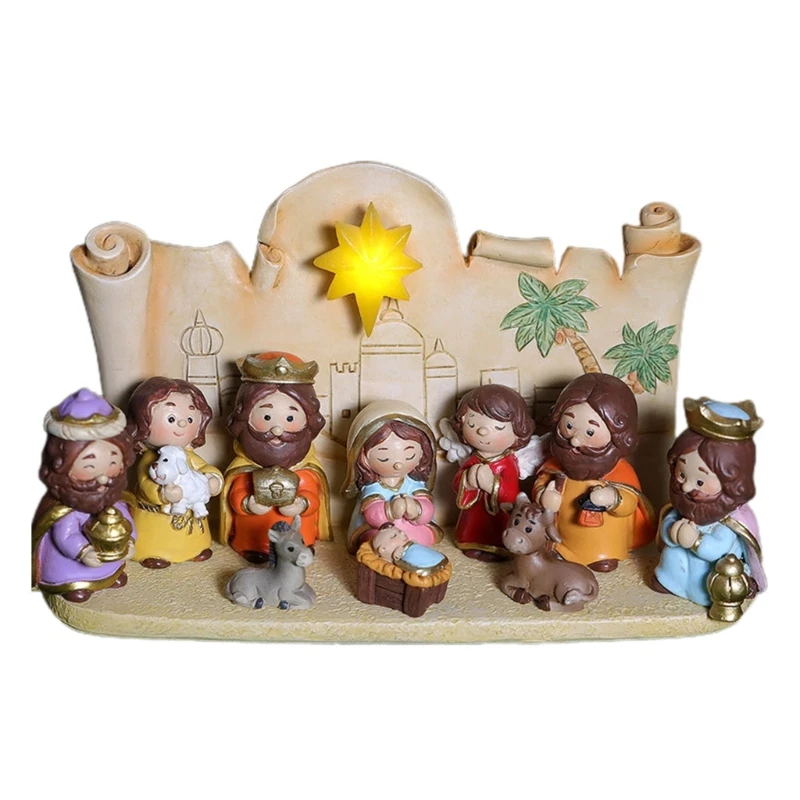 Conjunto decoración pesebre navideño, estatua arte familiar sagrada, suministros decoración, envío directo