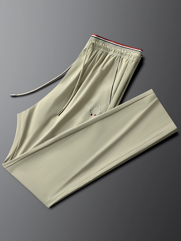 

High-End Khaki Men's Casual Pants Slim Straight Elastic Waist Sports Long Trousers Faionable Urban Sle Breathable Summer