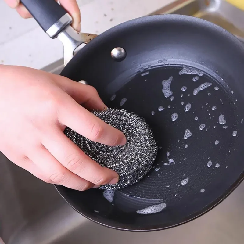 Brosses à récurer en acier inoxydable, tampon à récurer, bol à vaisselle, casserole, brosse de lavage facile à nettoyer, outils de livres de cuisine