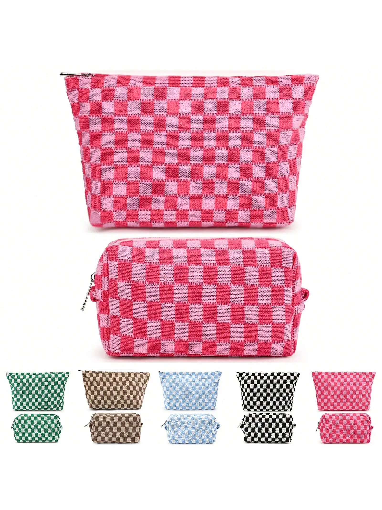 

Makeup Bag Checker Pink Cosmetic Bag for Women, 2Pcs Large Capacity Makeup Bags Pencil Case Makeup Brushes Holder Brown Storage