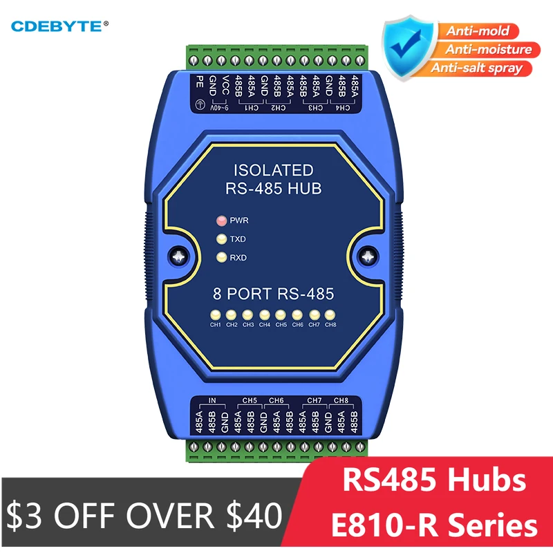 RS485 ハブ 光電絶縁 産業用 DC 8-28 V CDEBYTE E810-R シリーズ ESD 保護 電源および信号絶縁