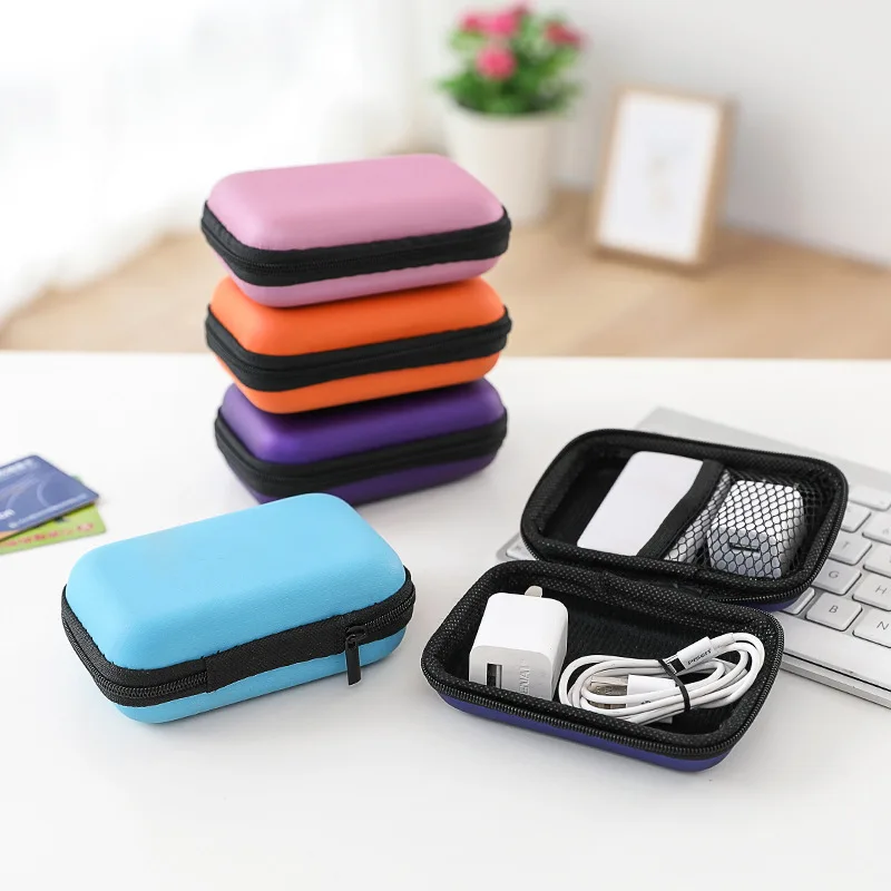 Saco portátil do armazenamento do fone de ouvido, saco do armazenamento do curso, estojo de carregamento, organizador do cabo do USB, saco do cabo do auricular, saco quadrado do zíper, 2Pcs