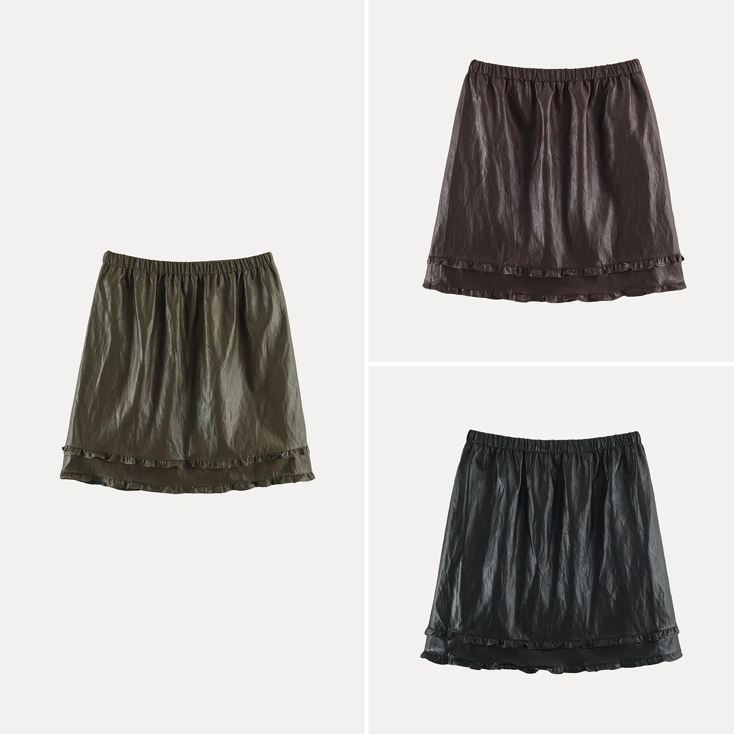 Slimming Effect Double Layered Half-Length Skirt with Elastic Waist Multicolor Women's Fashion Autumn Wear