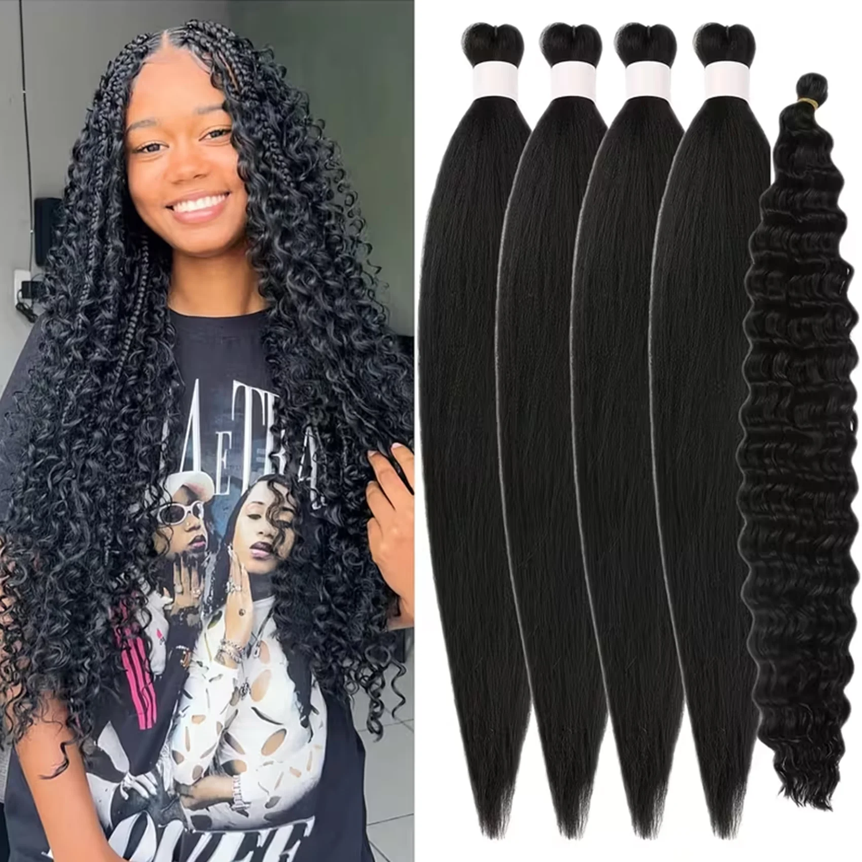 5pcs Pieces Pre-Stretched Synthetic Boho Braids Suitable for - Glossy Long Wavy Hair Extensions, Ombre Brown Boho Braids for DIY