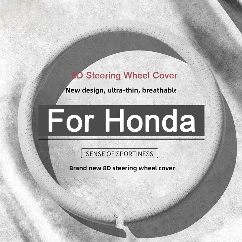 8D Car Steering Wheel Cover Perforated Nappa Leather Non-Slip Booster Cover For Honda Civic CRV CR-V Fit Jazz Accord Odyssey FIT