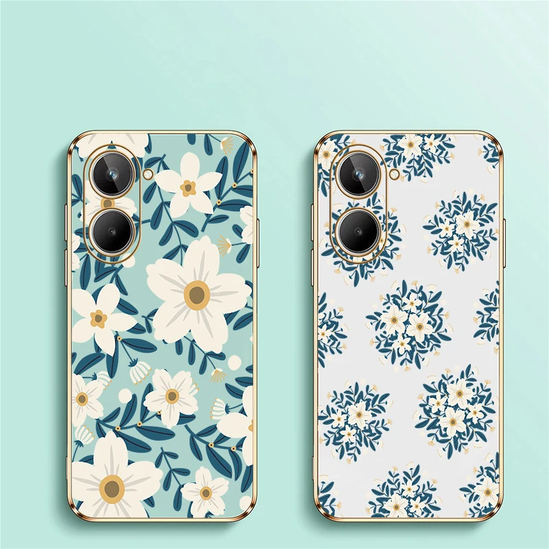 Flower Floral Pattern Phone Case For OPPO Realme 12 Pro Plus 12 10 11 Pro 9i 4G 11 5G Plating Silicone Soft Shockproof Cover - Image 2