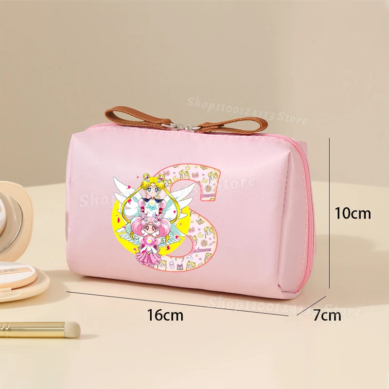 Sailor Moons Women's Cosmetic Case Letters A-Z Anime Cartoon Printed Girl Student Female Office Portable Coin Makeup Storage Bag