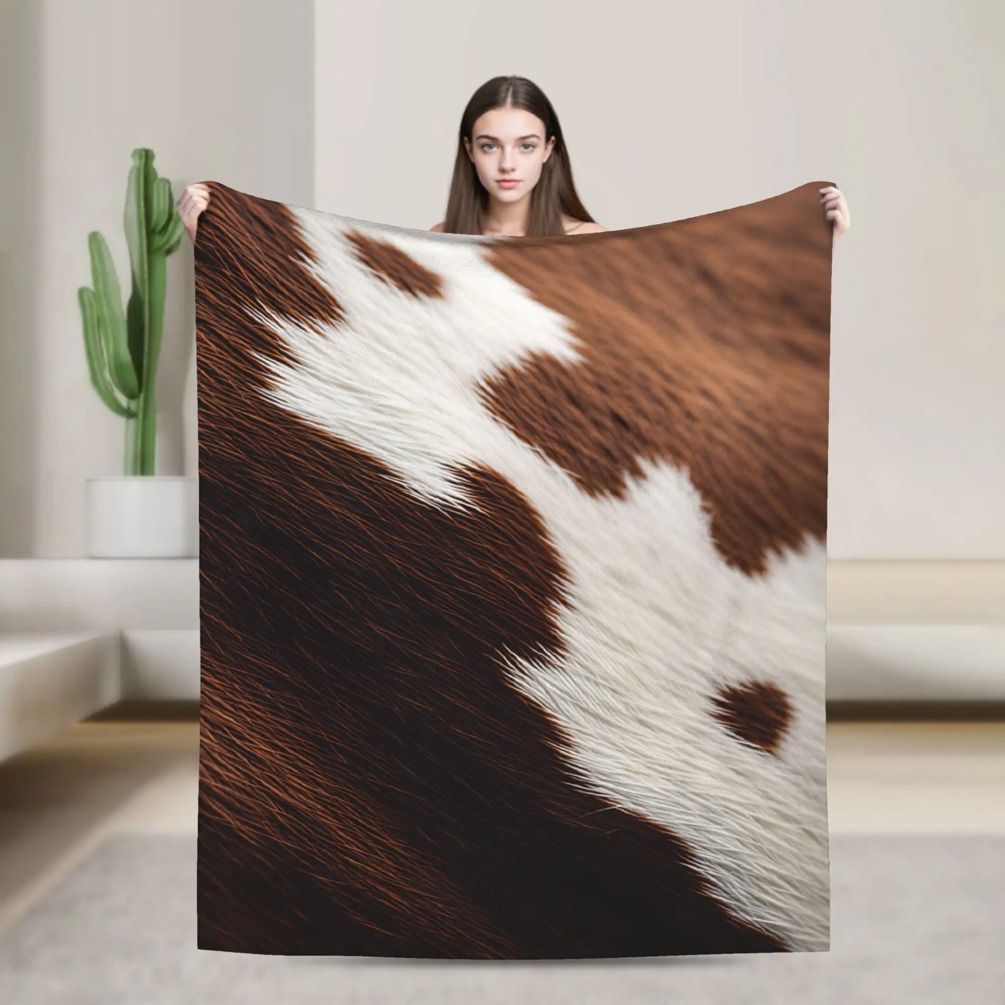 Dark Brown Cowhide Close-up Blankets Quality Super Warm  Throw Blanket Winter Camping Couch Chair Fluffy Bedspread