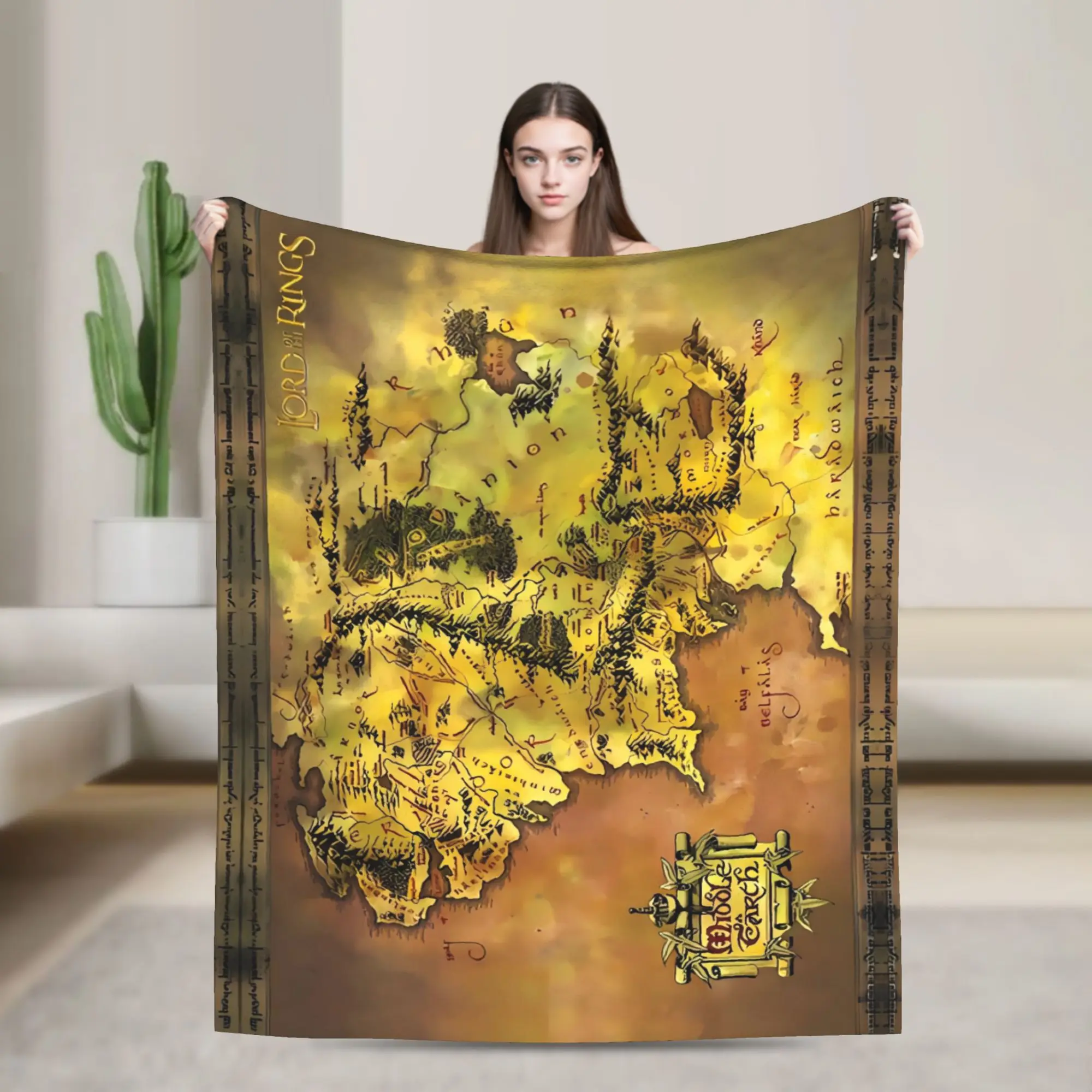 

L-Lords Of The R-Rings Map Tolkien Books Literature Middle Earth Flannel Blankets Soft Warm Throw Blanket for Couch Sofa Bed