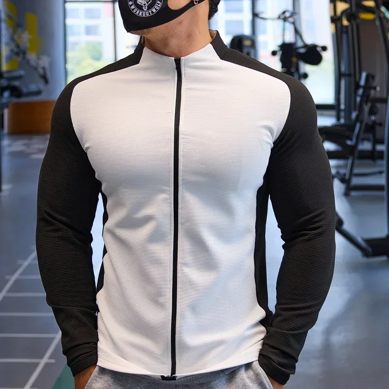 

Muscle Sports Jacket Men Stretch Slimming Colour Blocking Jacket Running Fitness Training Long Sleeve Morning Running Clothes