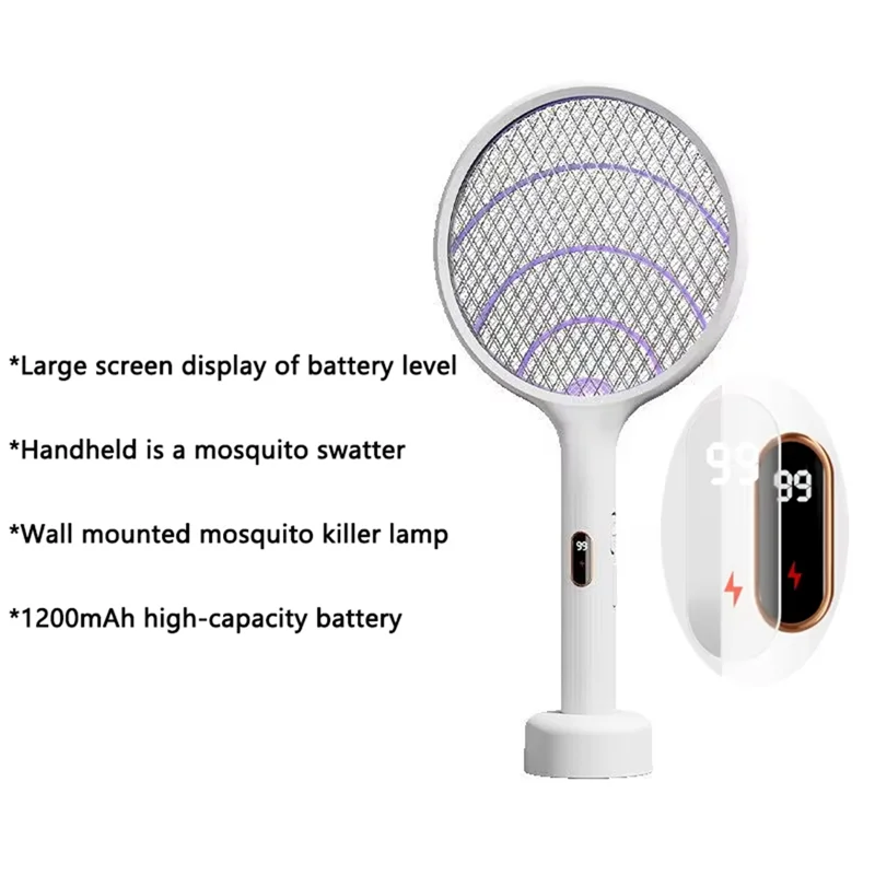 A05G-스마트 LED 전원 디스플레이 전자 모기채 E3 충전식 2000Mah 벽걸이형 모기 퇴치 램프