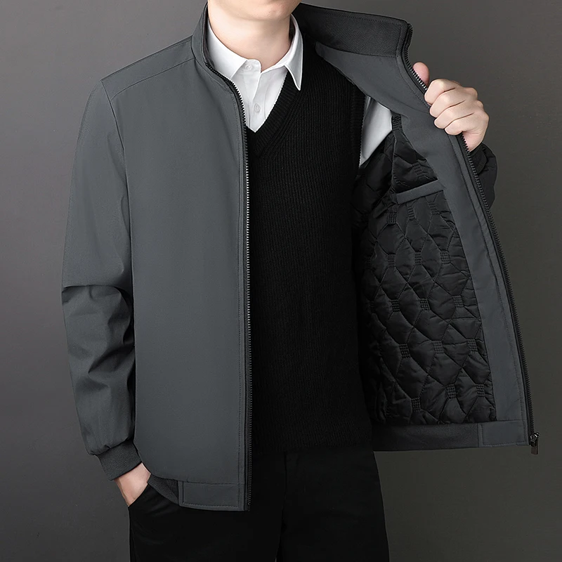 Cross border 2025 new high-end executive cotton jacket men's coat with plush and cotton thickened warm stand up collar casual