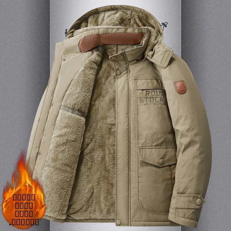 

New Winter Thiened Fce Lined Cotton Jaet Men's Loose Large Size Cotton Coat Outdoor Workwear Coat Warmth Retention