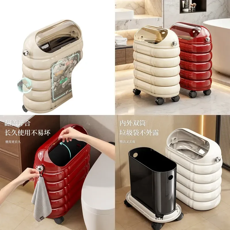 Large Capacity Double Layer Waste Bin with Lid for Living Room Bathroom Powder Room Household Garbage Can