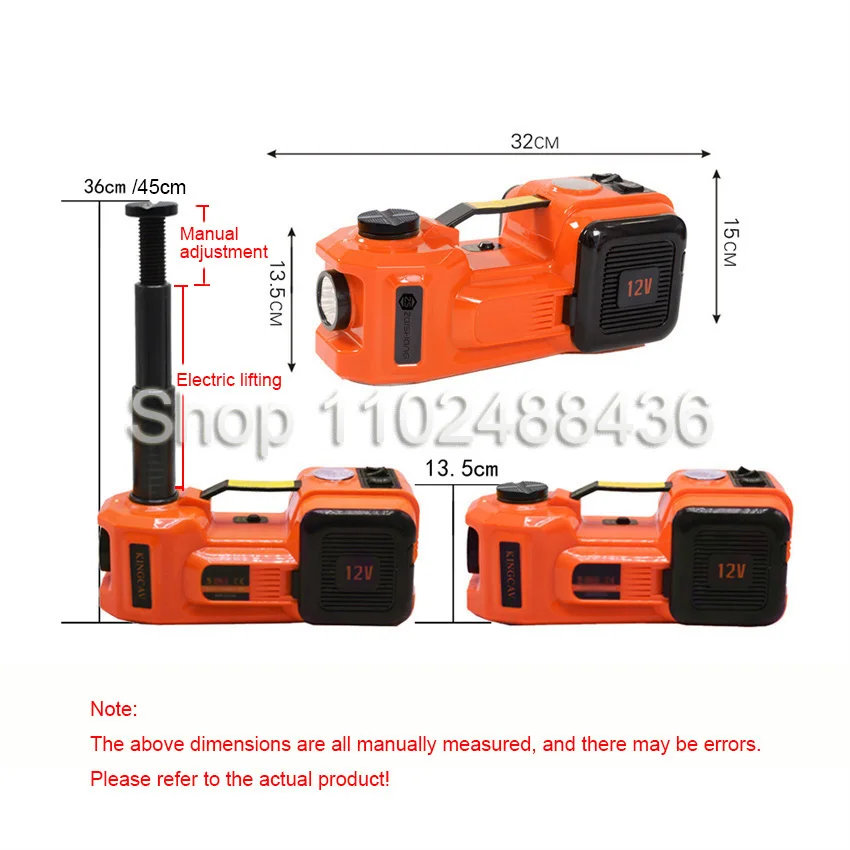 12V 5T Electric Car Hydraulic Jack with Tire Inflator Pump and LED Light 3 in 1 Lift jacks With Safe Hammer Tool Kit