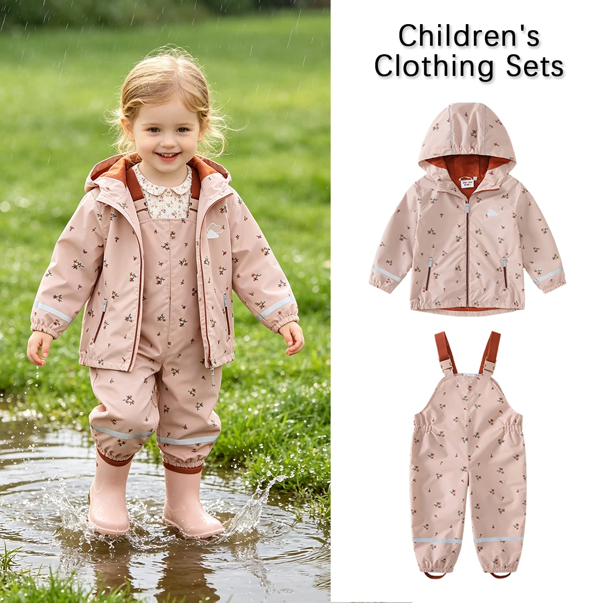 HONEYKING Baby Raincoat Suit Children's Clothing Set Waterproof Overalls Boys Girls Jumpsuit Jacket And Pants Combo for Kids