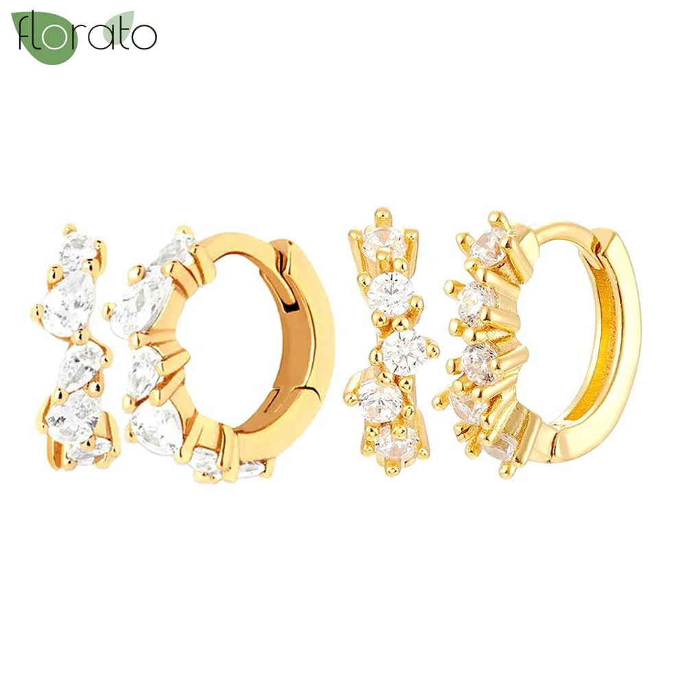 

925 Sterling Silver Needle New Sparkling Zircon Hoop Earrings for Woman Exquisite Gold Color 11mm Small Earrings Fashion Jewelry