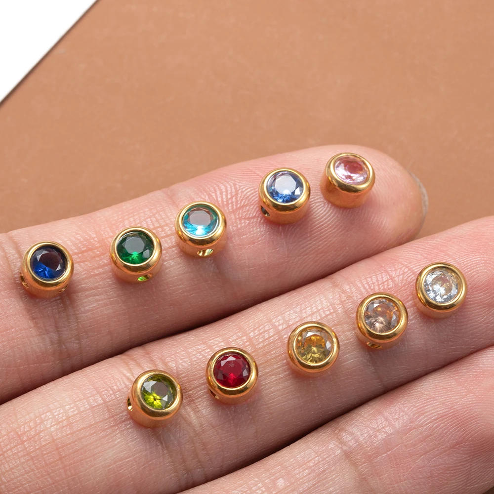 10pcs Stainless Steel Charms Rhinestone Necklace Pendant Fashion Birthstone Beads for Jewelry Making DIY Accessories Wholesale