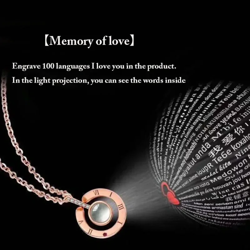 Retro Sliver Color 100 Languages I Love You Projection Pendant Necklace For Lover Girlfriend 2024 Trendy Couple Romantic Jewelry