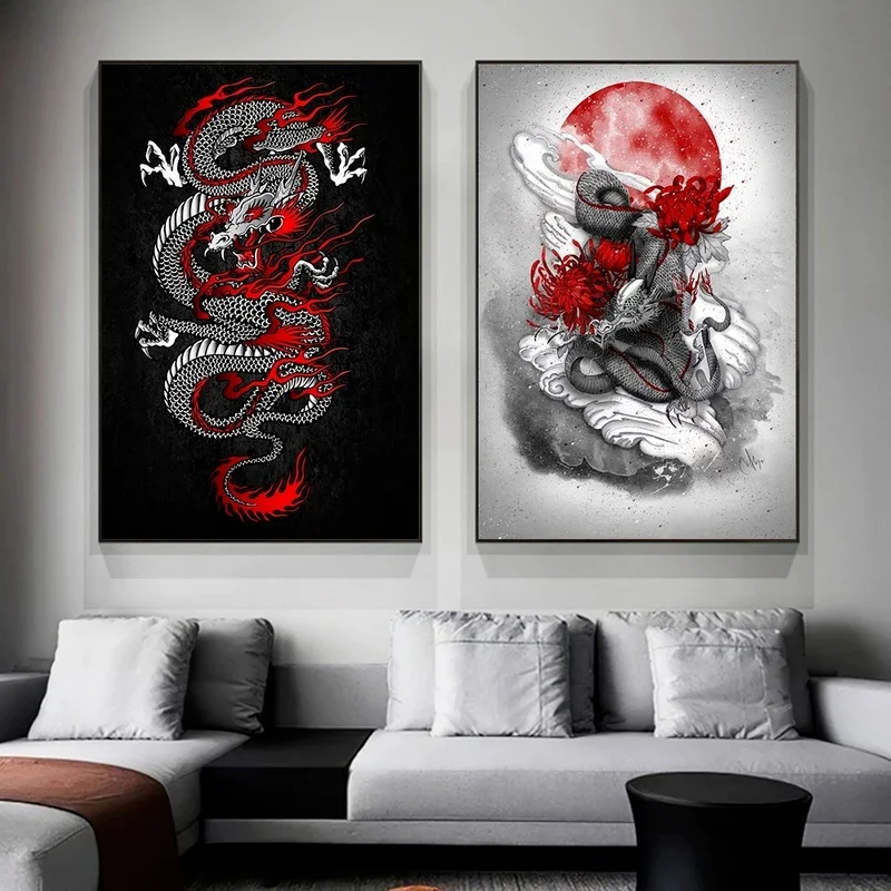 Modern Art Chinese Flying Dragon Tengyun Rides Print Art Canvas Poster for Living Room Decoration Home Wall Decor Picture