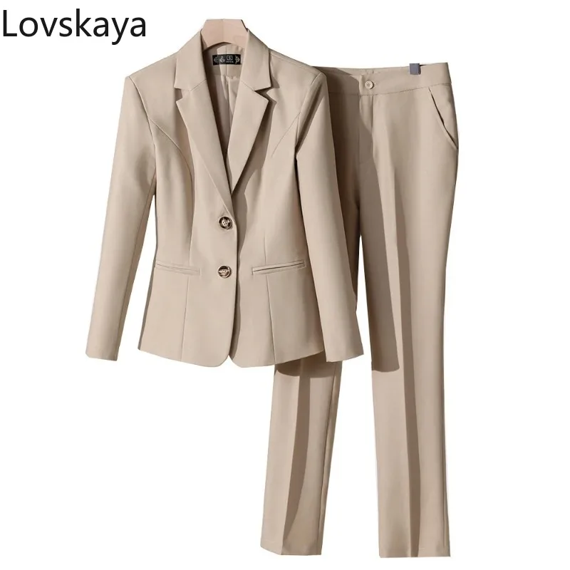 

Blue Apricot Black Formal 2 Piece Set New Blazer Pant Suit Women Female Business Work Wear Jacket and Trouser