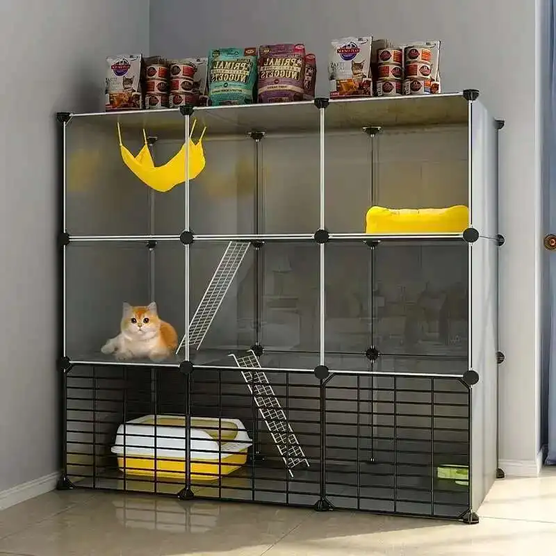 

Modern Minimalist Cats House Living Room Two-layer Pet Villa Indoor Cat Cages Large Capacity Pet Kitten Cabinet Soft Bed