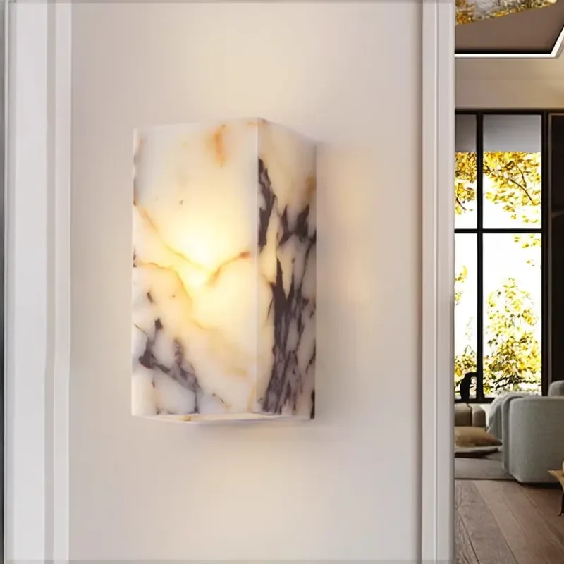 Modern White Cuboid Natural Stone Wall Lamp LED Bedroom Bedside Light Waterproof Living Room Bathroom Fixture High End Decor