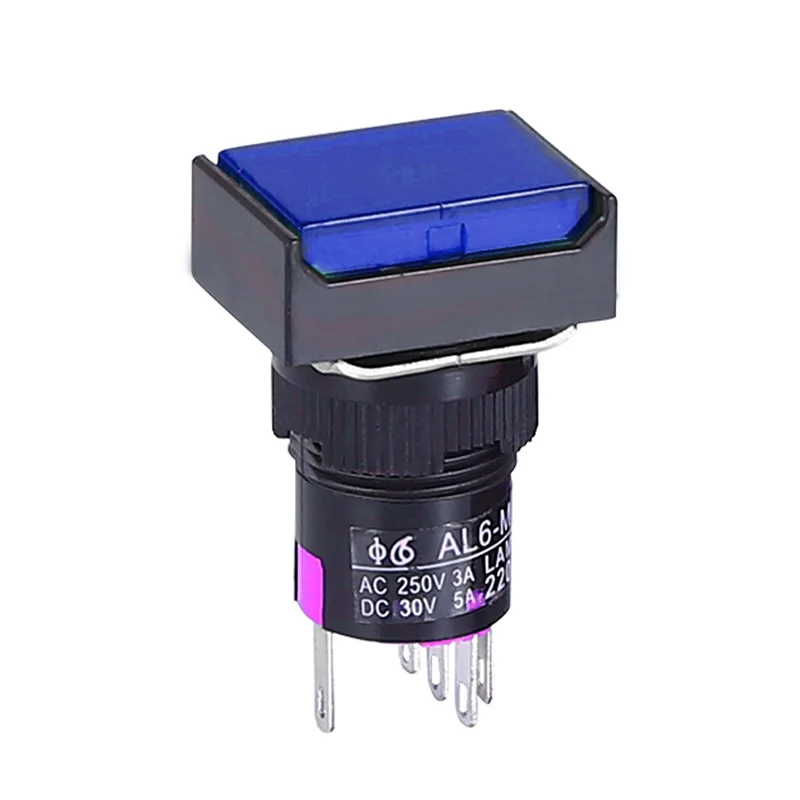 6mm 3 v5v12v24v220v 1 no1nc/2 no2nc momentane/Verriegelung lampe beleuchtete Druckknopf schalter mit Licht/kein LED-Rechteck