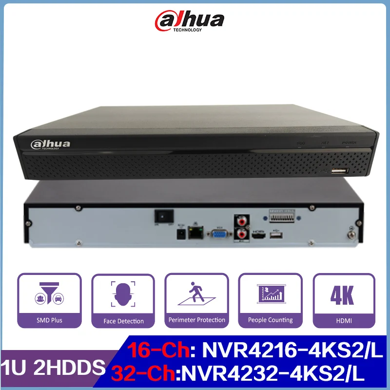 

Dahua 16/32 Channel 1U 2HDDs Network Video Recorder NVR4216-4KS2/L & NVR4232-4KS2/L Support Face Detection