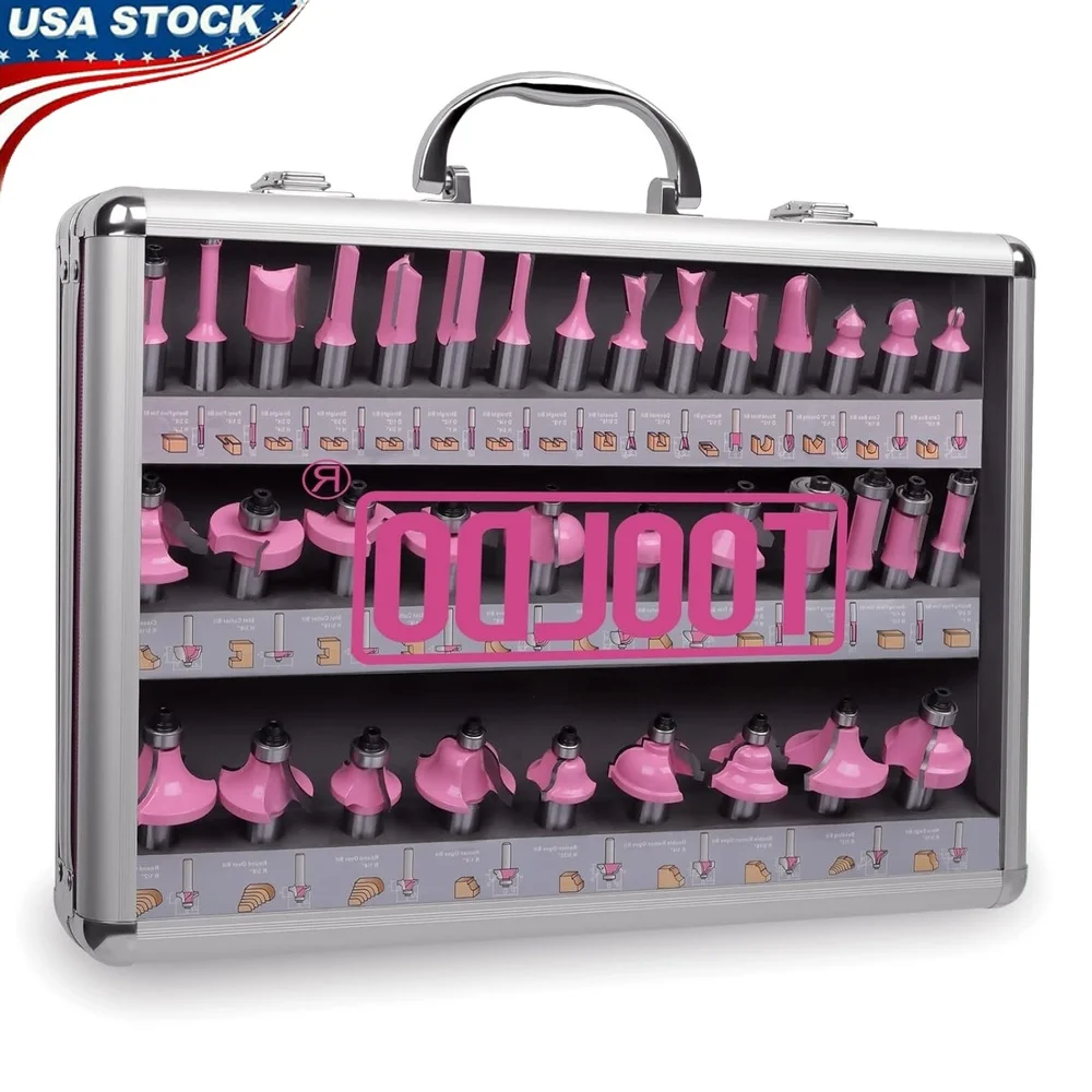 

35 Pcs Router Bit Set Professional Kit 1/2 Inch Shank DIY Woodworking Artcraft Includes A3 Poster Replaceable Bearings