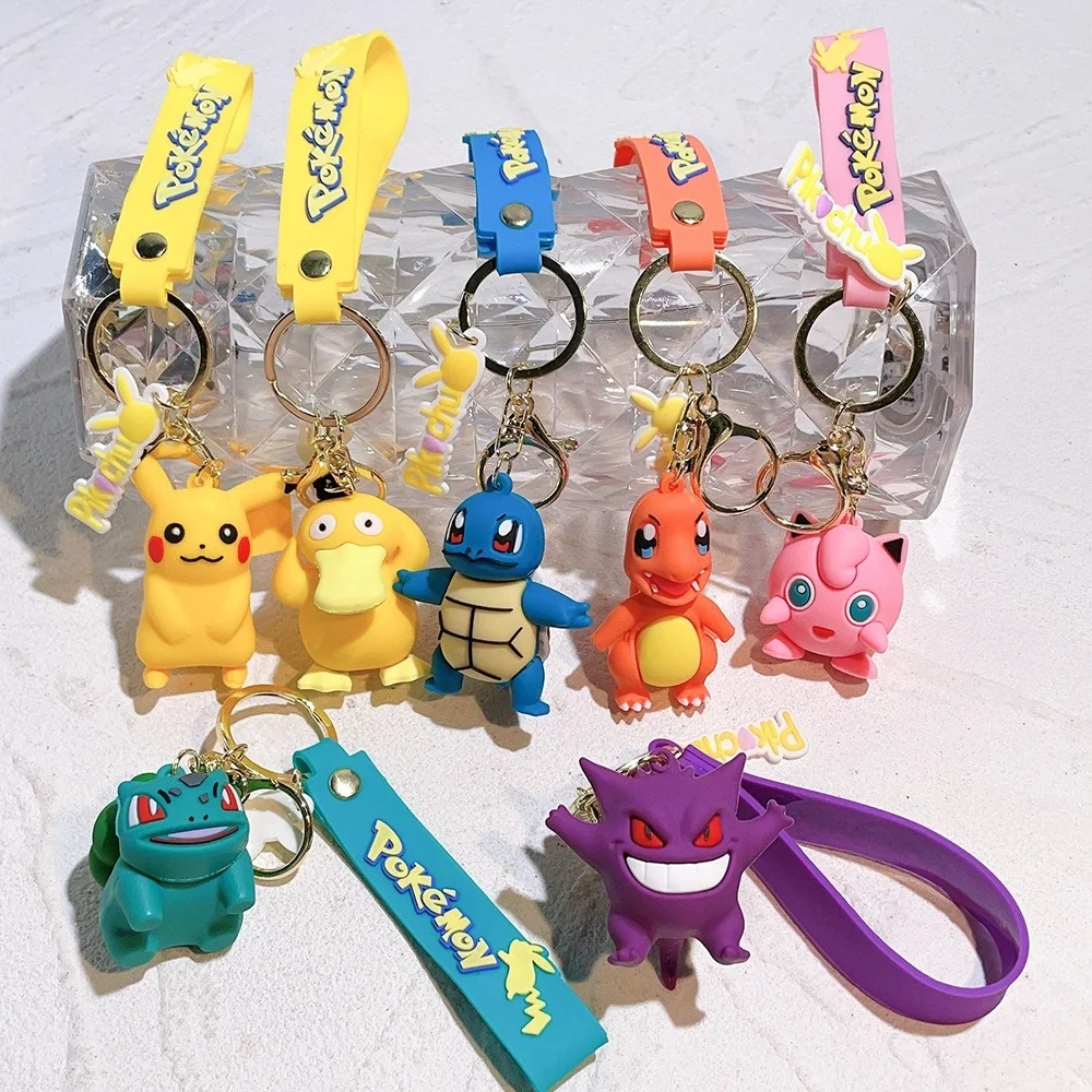 Pokemon Keychain batch Pendant Pokemon keyring Cute Pikachu Doll Bag Car Pendant for birthday Kids Gift Toys charm bulk gourd