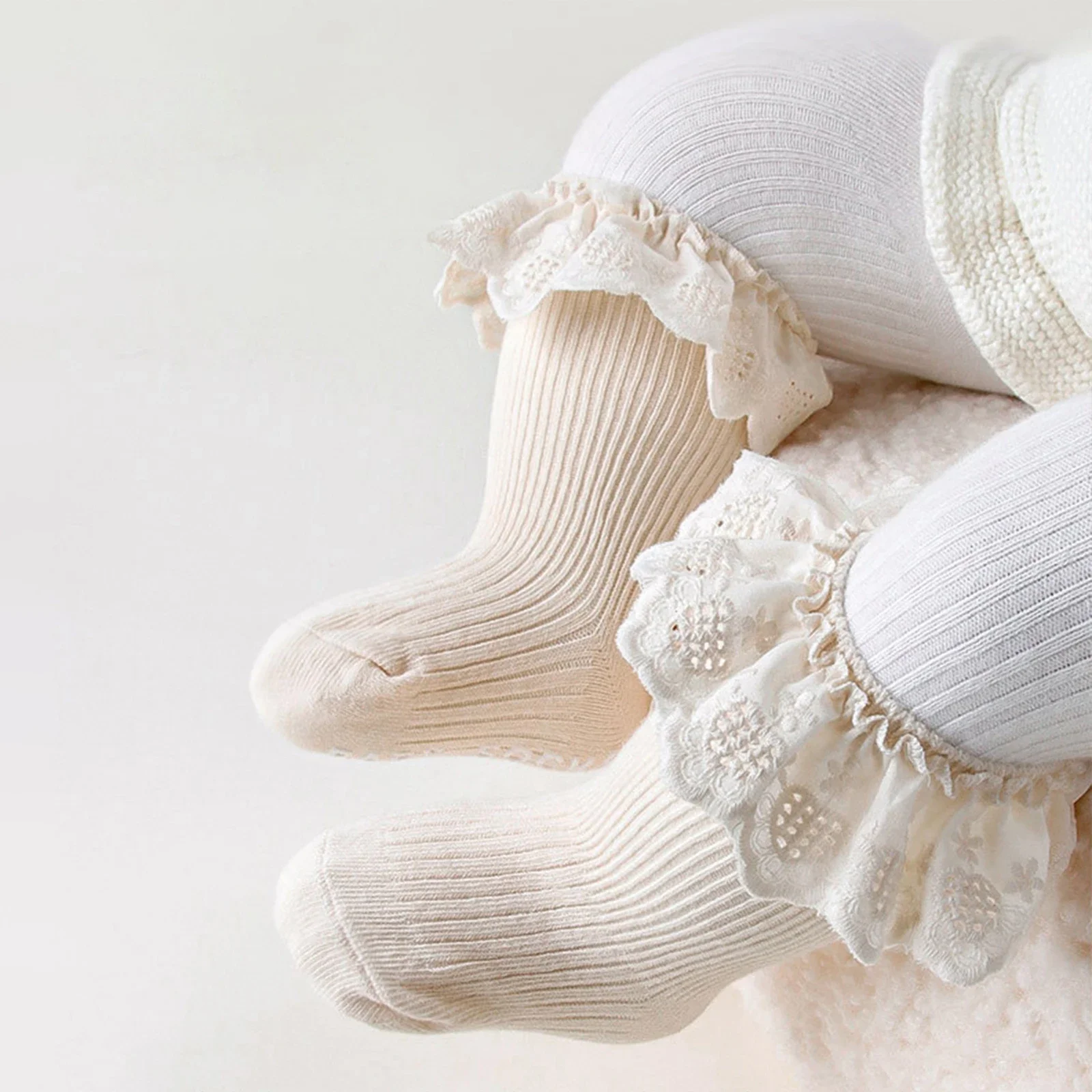0-24M Toddler Girls Lace Ruffle Socks Knit Princess Socks for Party Wedding Photography