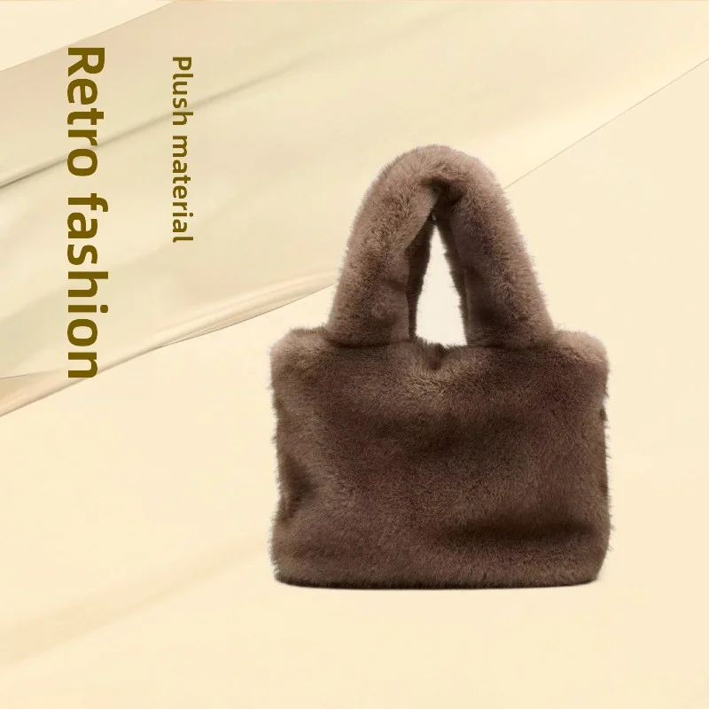 

Ladies Casual Tote Fashion Winter Bucket Bag Faux Fur Shoulder Bags Luxury Design Female Clutch Purse Handbags Bolsa